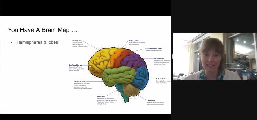 Courtnie Paschall beside an image of a brain map.