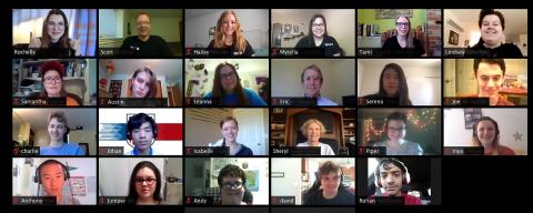 A screenshot of Neuroscience for Neurodiverse Learners (NNL) participants and staff. NNL staff members were pleasantly surprised to discover that the online learning environment — which they initially thought of as a challenge or obstacle to be overcome — turned out to be a major strength of the program. Screenshot of Neuroscience for Neurodiverse Learners summer camp participants and staff