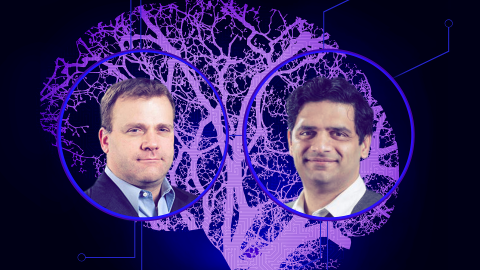 CNT members Chris Rudell (left) and Visvesh Sathe (right) led the research team that developed this implantable chip, which will help neuroscientists deepen our understanding of the brain and enable better treatments for a wide range of medical conditions and disorders. Photo illustration by Ryan Hoover Headshots of Chris Rudell and Visvesh Sathe
