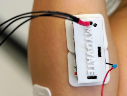 Team Myovate engineered a hardware and app system that connects to customizable EMG sensors, which can be placed on any muscle in the body to play video games that double as physical therapy for the user.