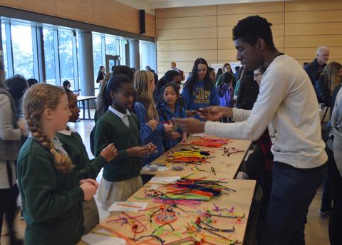 Students could take part in a wide variety of interactive exhibits, including this one, which focused on building neuron models out of colorful pipe cleaners. 