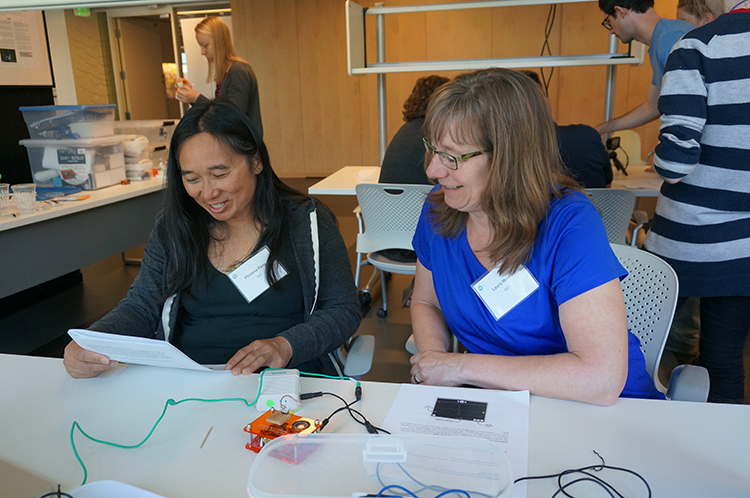 RET participants, Phelena Pang and Laura Moore, working on curricula
