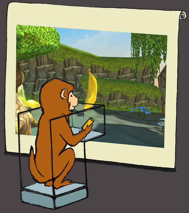 Illustration of monkey visualizing a memory. Illustration by Sierra Schleufer