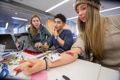 Mackenzie Andrews demonstrates a earlier version of her team's prototype, AEGIS.